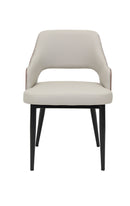 Modern Indoor Armchair with White Padded Vinyl, Walnut Back Panel, and Black Metal Legs