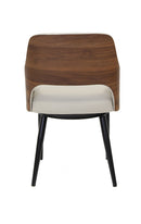 Modern Indoor Armchair with White Padded Vinyl, Walnut Back Panel, and Black Metal Legs