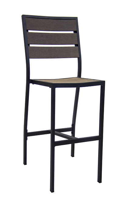 Aluminum Barstool with Imitation Teak Slats in Dark Brown Finish