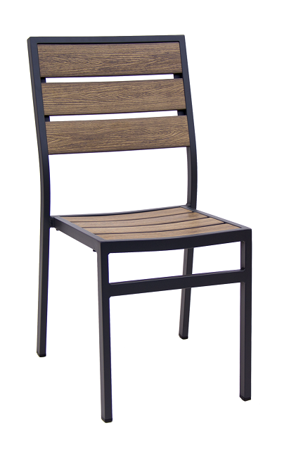 Black Aluminum Chair with Imitation Teak Slats Seat and Back