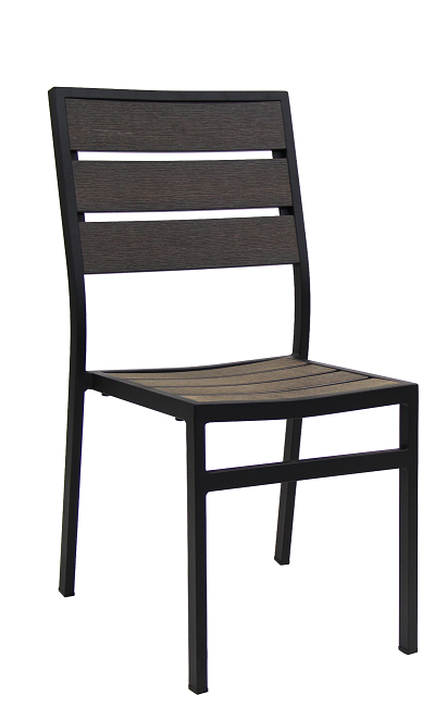 Aluminum Chair with Imitation Teak Slats in Dark Brown Finish