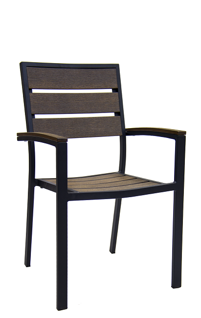 Aluminum Armchair with Imitation Teak Slats in Dark Brown Finish