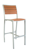 Aluminum Bar Stool with Imitation Teak Slats, Grey Finish Frame
