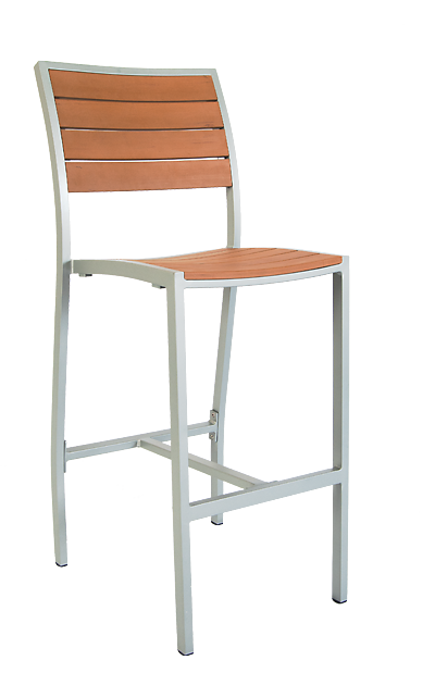 Aluminum Bar Stool with Imitation Teak Slats, Grey Finish Frame