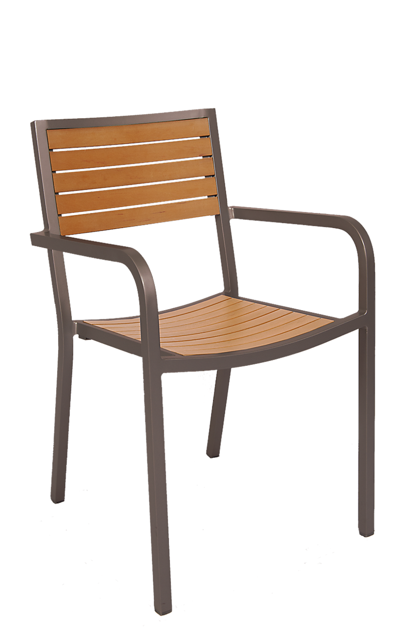 Aluminum Armchair with Imitation Teak Slats, Rust Color Frame