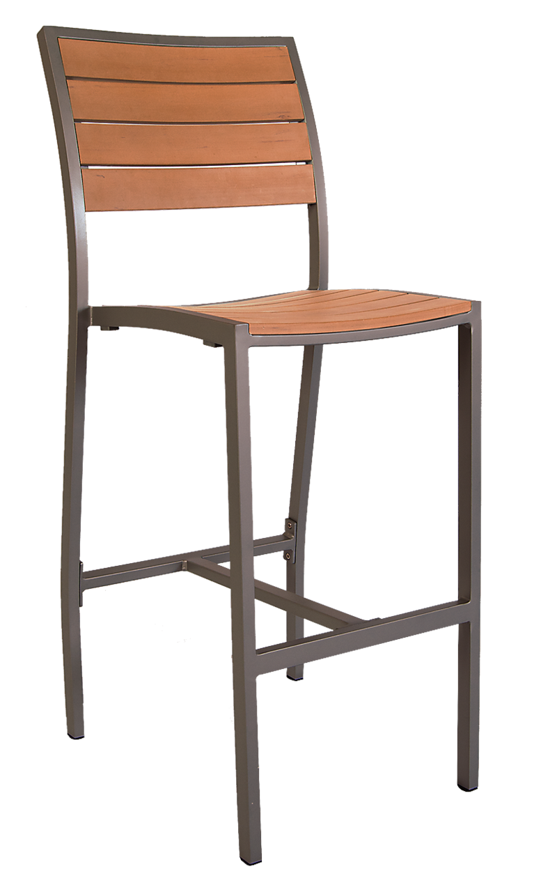 Aluminum Bar Stool with Imitation Teak Slats, Rust Color Frame