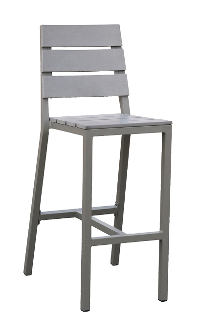 Aluminum Barstool & Imitation Teak Slat Seat and Back in Grey Finish