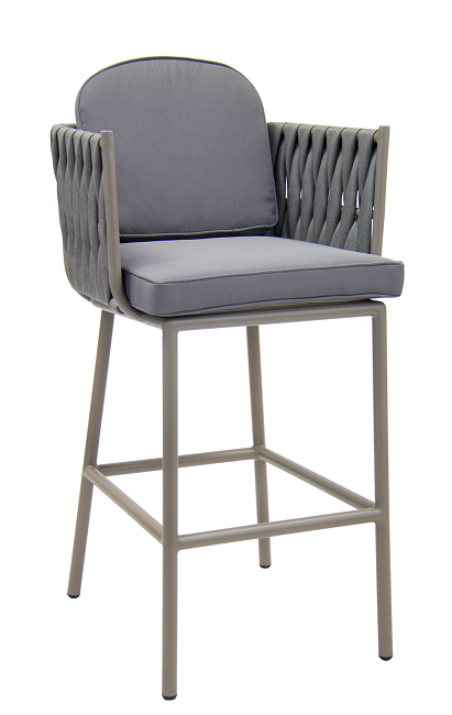 Aluminum Grey Finish Barstool with Cushioned Seat and Back