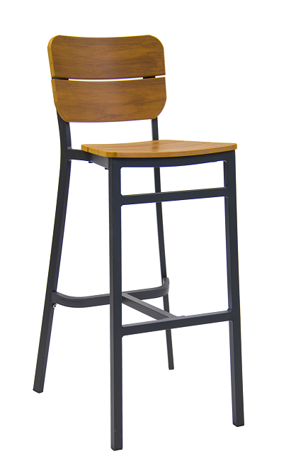 Aluminum Barstool & Imitation Teak Seat and Back