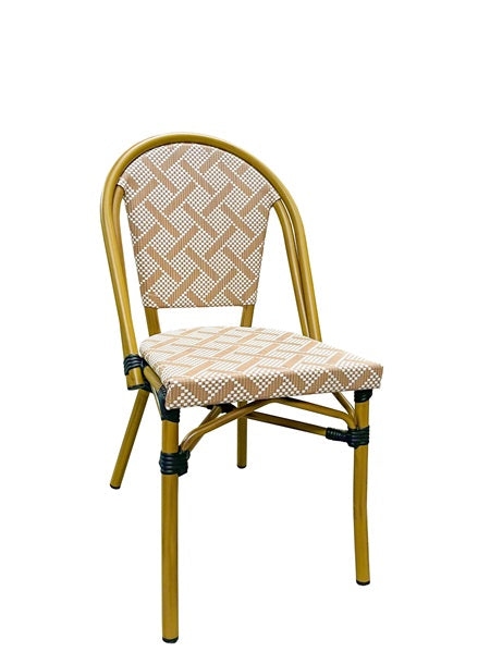 Outdoor Armless Bamboo-Style Aluminum Chair with Striped Woven Seat & Back