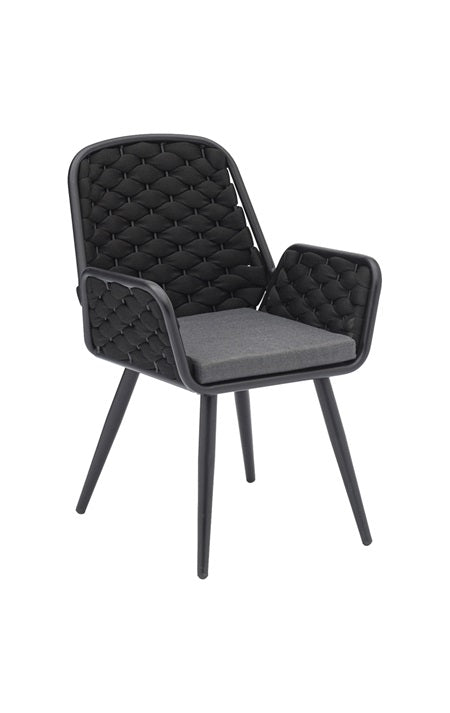 Outdoor Black Aluminum Arm Chair with Cushioned Seat