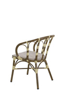 Indoor/Outdoor Arm Chair with Poly Woven Rattan Seat and Walnut Aluminum Frame