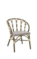 Indoor/Outdoor Arm Chair with Poly Woven Rattan Seat and Walnut Aluminum Frame