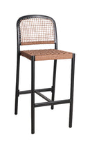 Indoor/Outdoor Black Aluminum Barstool with Brown Terylene Weave Seat and Back