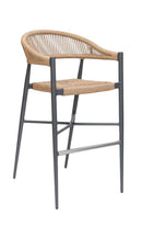 Indoor/Outdoor Aluminum Armed Barstool with Natural Terylene Fabric Seat and Back