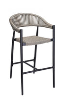 Indoor/Outdoor Aluminum Armed Barstool with Light Gray Poly Woven Seat and Back