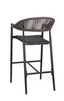 Indoor/Outdoor Aluminum Armed Barstool with Dark Brown Poly Woven Seat and Back