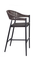 Indoor/Outdoor Aluminum Armed Barstool with Dark Brown Poly Woven Seat and Back
