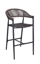 Indoor/Outdoor Aluminum Armed Barstool with Dark Brown Poly Woven Seat and Back