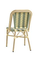 Bamboo-Style Indoor/Outdoor Bistro Chair with Green and Cream Woven Seat and Back