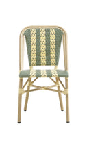 Bamboo-Style Indoor/Outdoor Bistro Chair with Green and Cream Woven Seat and Back