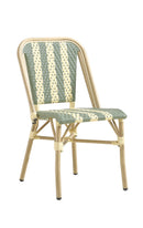 Bamboo-Style Indoor/Outdoor Bistro Chair with Green and Cream Woven Seat and Back