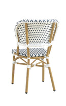 Bamboo-Style Indoor/Outdoor Bistro Chair with Navy Blue and White Woven Seat and Back