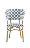 Bamboo-Style Indoor/Outdoor Bistro Chair with Navy Blue and White Woven Seat and Back