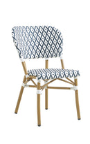 Bamboo-Style Indoor/Outdoor Bistro Chair with Navy Blue and White Woven Seat and Back