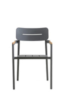 Aluminum Arm Chair in Dark Gray with Teak Wood Armrest Accents – view 2