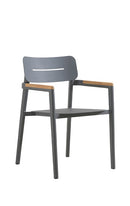 Aluminum Arm Chair in Dark Gray with Teak Wood Armrest Accents