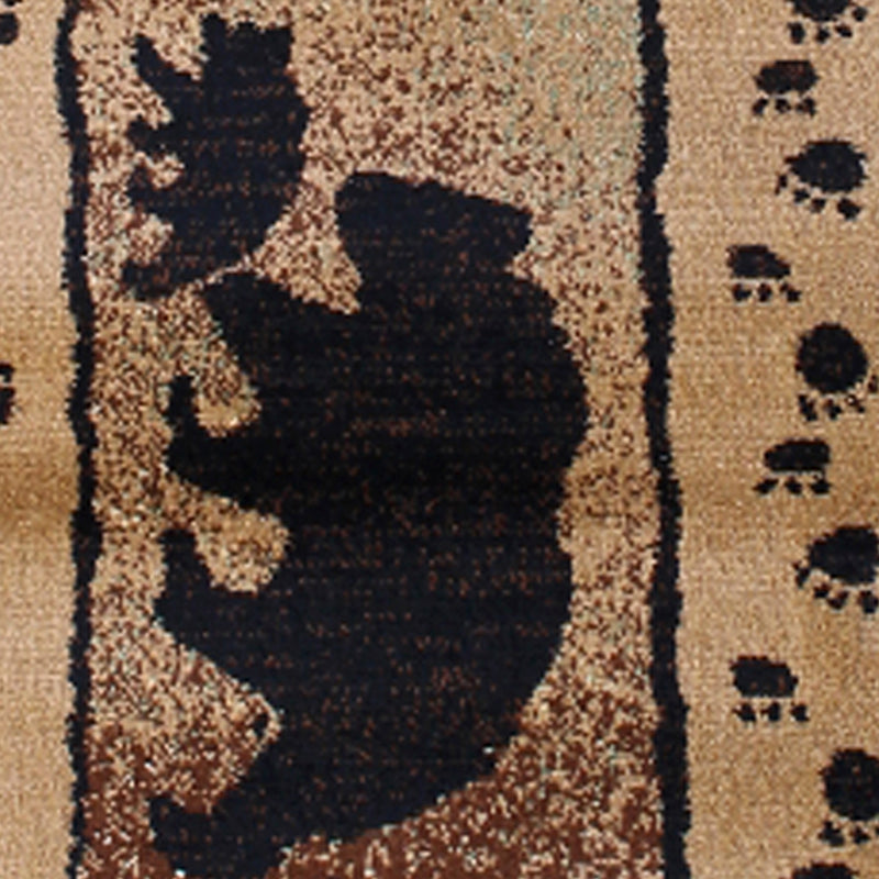 Matra Collection 2' x 10' Black Rustic Style Bear and Cub Area Rug with Jute Backing