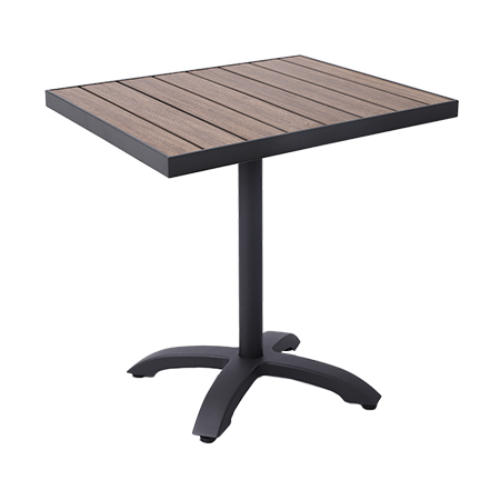 24"x24" Indoor/ Outdoor Black Aluminum Patio Table with Imitation Teak Slat Top