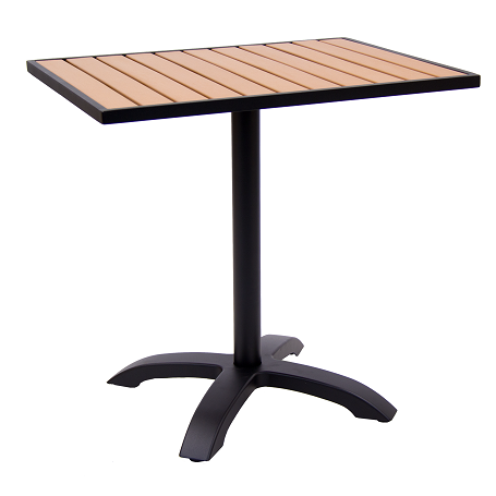 24"x30" Indoor/ Outdoor Aluminum Patio Table in Black Finish with Imitation Teak Slats Top