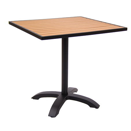 30"x30" Indoor/ Outdoor Aluminum Patio Table in Black Finish with Imitation Teak Slats Top