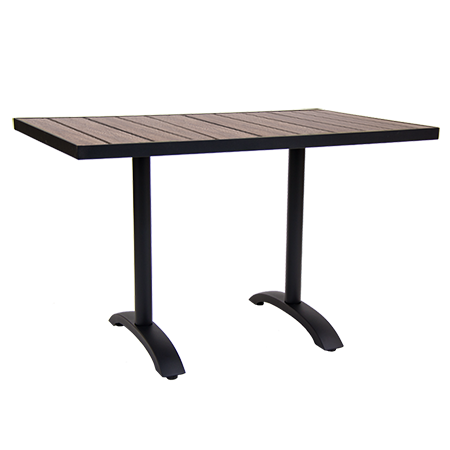 30"x48" Indoor/ Outdoor Black Aluminum Patio Table with Imitation Teak Slat Top