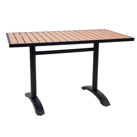 30"x48" Indoor/ Outdoor Aluminum Patio Table in Black Finish with Imitation Teak Slats Top