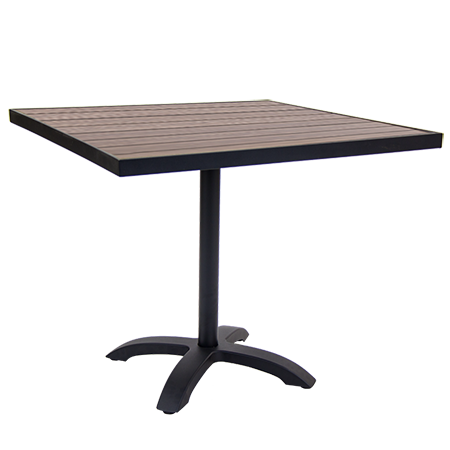 30"x 30" Indoor/ Outdoor Black Aluminum Patio Table with Imitation Teak Slat Top