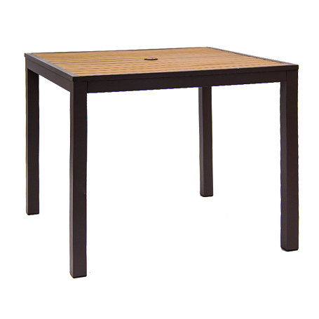36 x 36 Indoor/ Outdoor Aluminum Table in Rust Color, Imitation Teak Slats