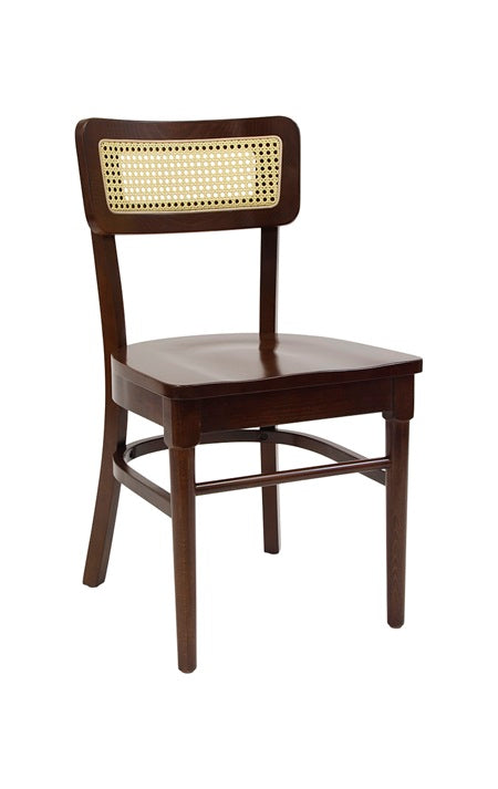 Indoor Walnut Beechwood Chair with Faux Cane Rattan Back