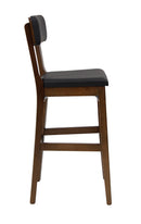 Indoor Beech Wood Restaurant Barstool with Black Vinyl Seat and Backrest