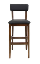 Indoor Beech Wood Restaurant Barstool with Black Vinyl Seat and Backrest