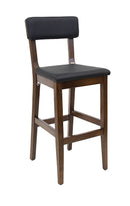 Indoor Beech Wood Restaurant Barstool with Black Vinyl Seat and Backrest