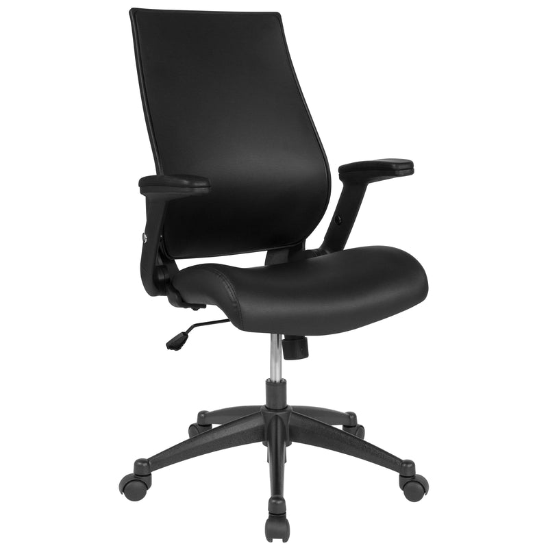 Waylon High Back Black LeatherSoft Executive Swivel Office Chair with Molded Foam Seat and Adjustable Arms
