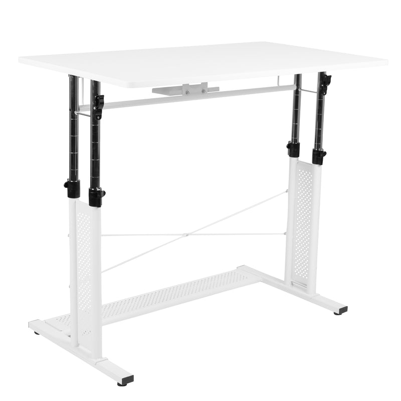 Stiles Work From Home Kit - White Adjustable Computer Desk, LeatherSoft Office Chair and Inset Handle Locking Mobile Filing Cabinet