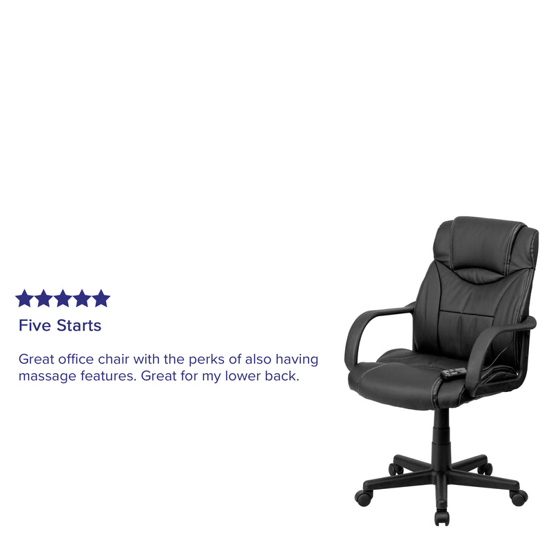 Laverne Mid-Back Ergonomic Massaging Black LeatherSoft Executive Swivel Office Chair with Arms