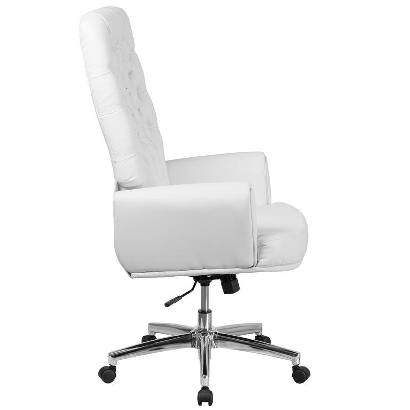 Rochelle High Back Traditional Tufted White LeatherSoft Executive Swivel Office Chair with Arms