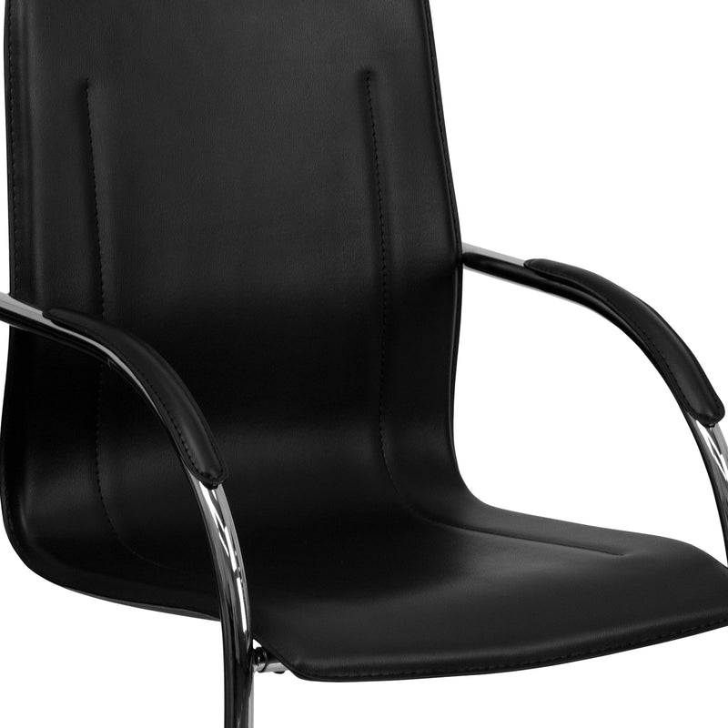 Valrico Black Vinyl Side Reception Chair with Chrome Sled Base