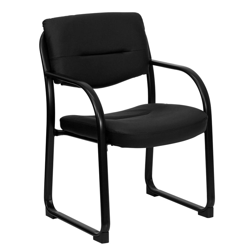 Donny Black LeatherSoft Executive Side Reception Chair with Sled Base