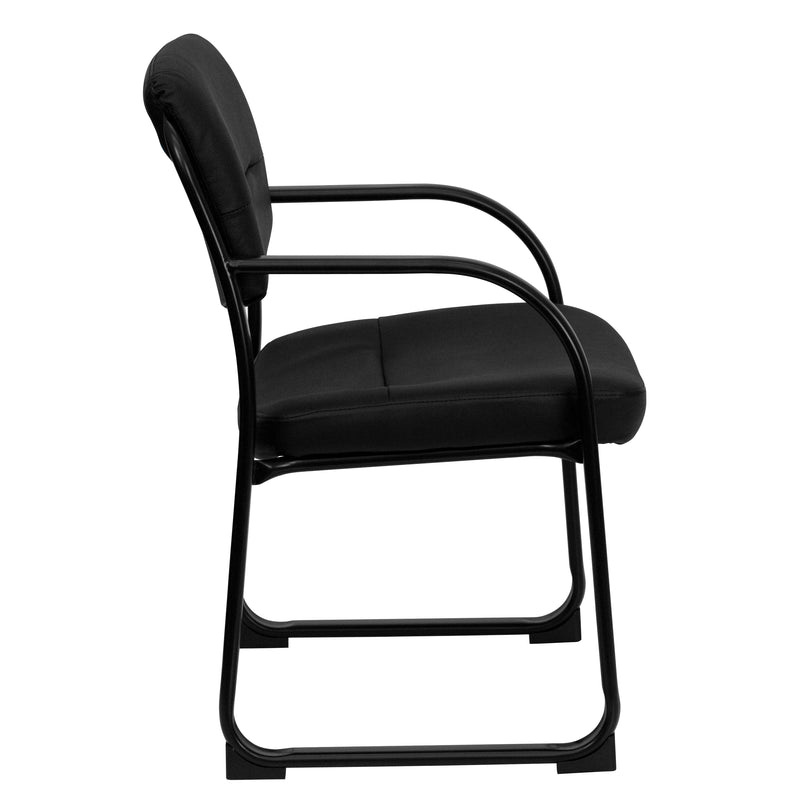 Donny Black LeatherSoft Executive Side Reception Chair with Sled Base